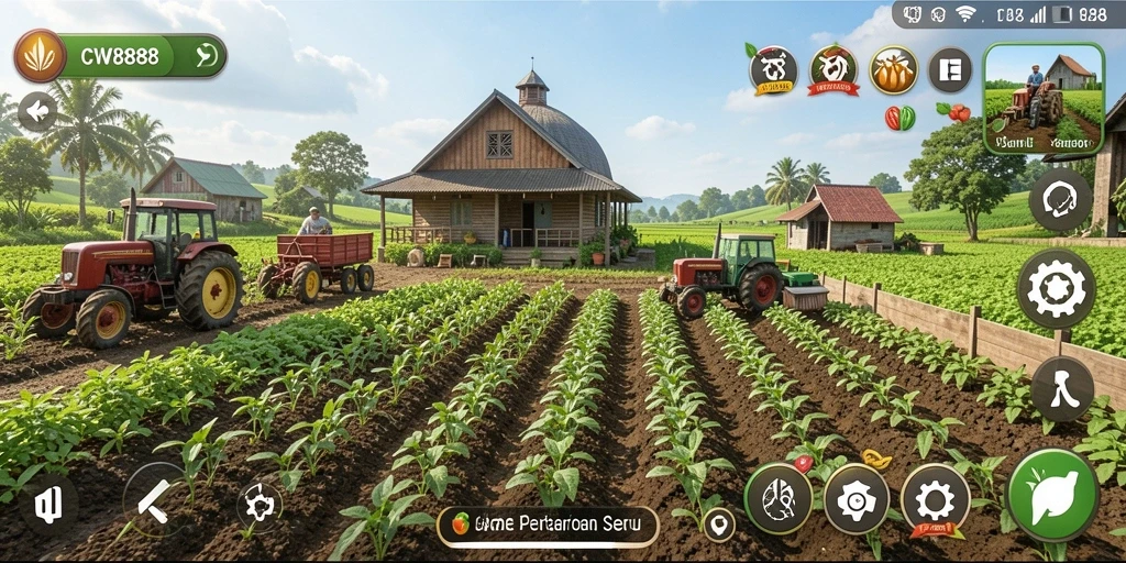 Tangkapan layar menunjukkan gameplay seru berkebun di CW8888.