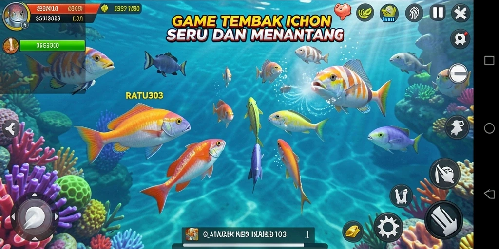 Tampilan gameplay menarik dalam RATU303 saat berburu ikan.
