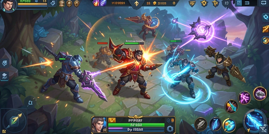 Tampilan aksi intens gameplay MOBA RP888 yang menakjubkan.